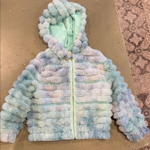 Truly Me Plush Hooded Jacket in Light Blue and Mint